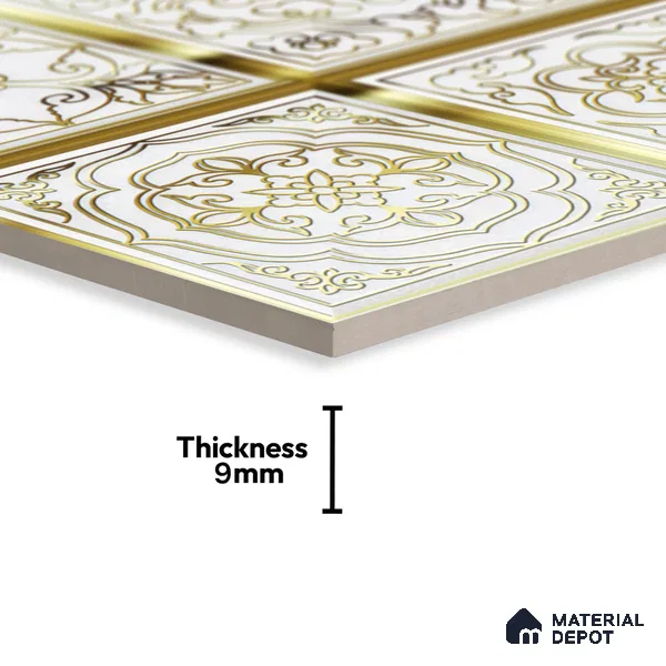 Metallic Wall Tile TL 07235 C Golden Ivory 1 ft x 1 ft Ceramic Matte Finish - 9 mm  | 2 mm Spacer is Mandatory | Suitable For Bathroom, Kitchen, Dining Area | Please Expect a Slight Variation of Pattern (Sample)